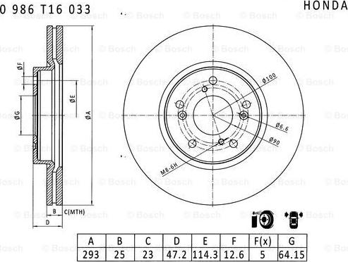 BOSCH 0 986 T16 033 - Jarrulevy inparts.fi