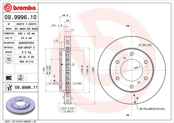 Brembo 09.9996.10 - Jarrulevy inparts.fi