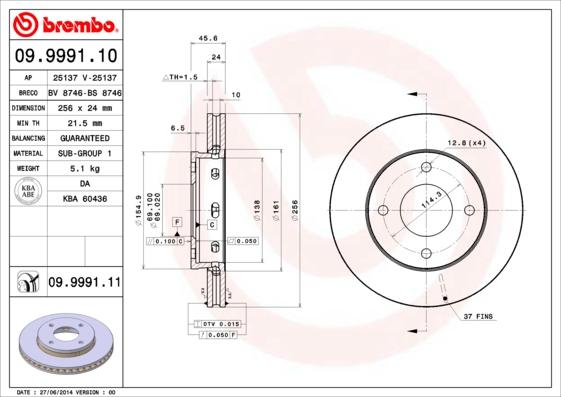 Brembo 09.9991.10 - Jarrulevy inparts.fi