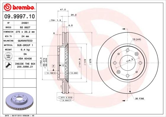 Brembo 09.9997.10 - Jarrulevy inparts.fi