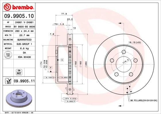 Brembo 09.9905.10 - Jarrulevy inparts.fi