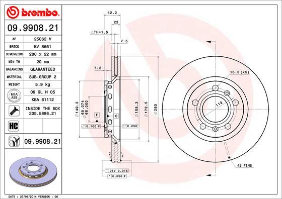 Brembo 09.9908.21 - Jarrulevy inparts.fi