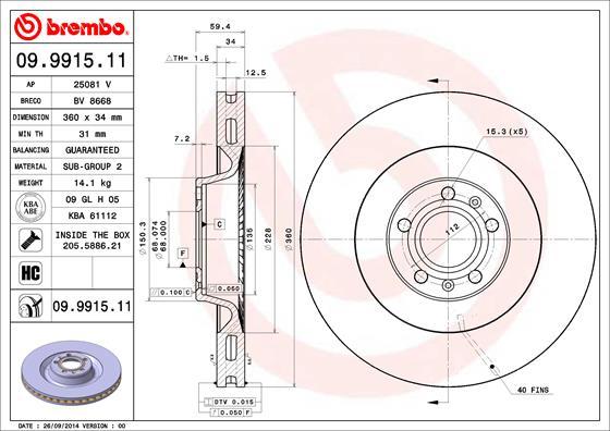 Brembo 09.9915.11 - Jarrulevy inparts.fi