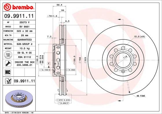 Brembo 09.9911.11 - Jarrulevy inparts.fi