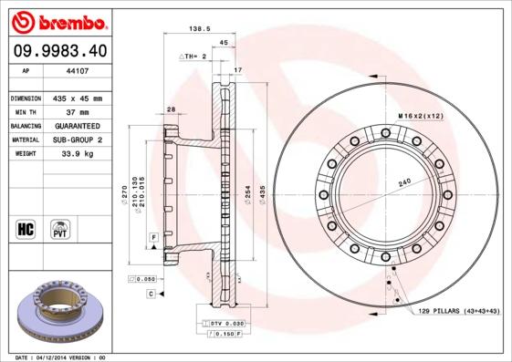 Brembo 09.9983.40 - Jarrulevy inparts.fi