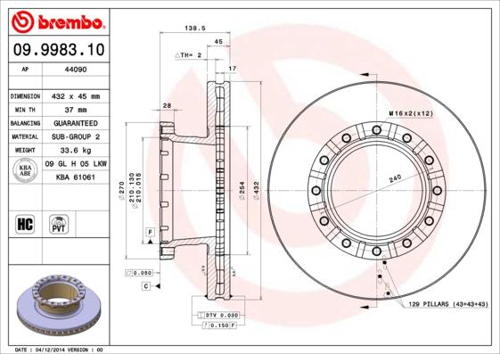 Brembo 09.9983.10 - Jarrulevy inparts.fi