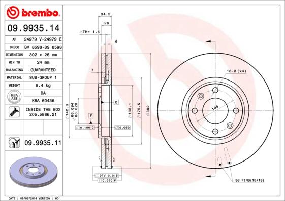 Brembo 09.9935.11 - Jarrulevy inparts.fi