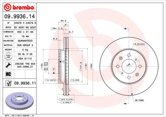 Brembo 09.9936.11 - Jarrulevy inparts.fi