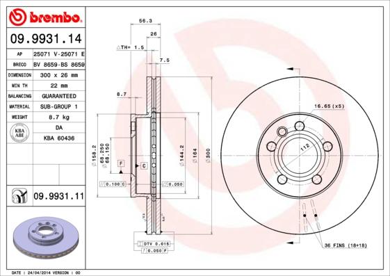 Brembo 09.9931.14 - Jarrulevy inparts.fi