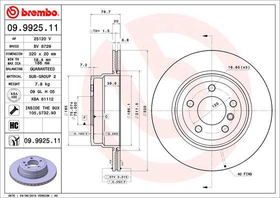 Brembo 09.9925.11 - Jarrulevy inparts.fi