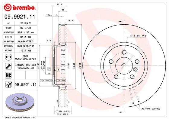 Brembo 09.9921.11 - Jarrulevy inparts.fi