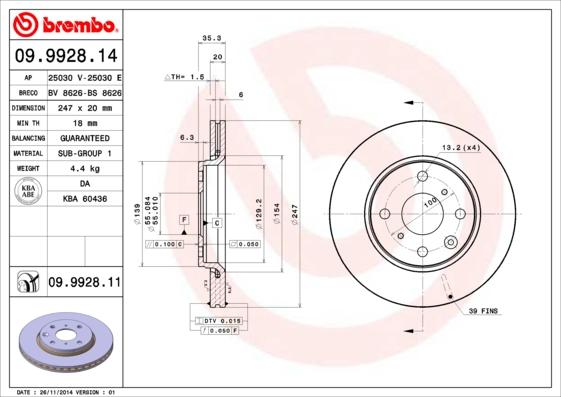 Brembo 09.9928.11 - Jarrulevy inparts.fi