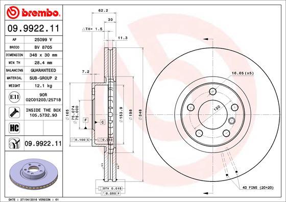 Brembo 09.9922.11 - Jarrulevy inparts.fi