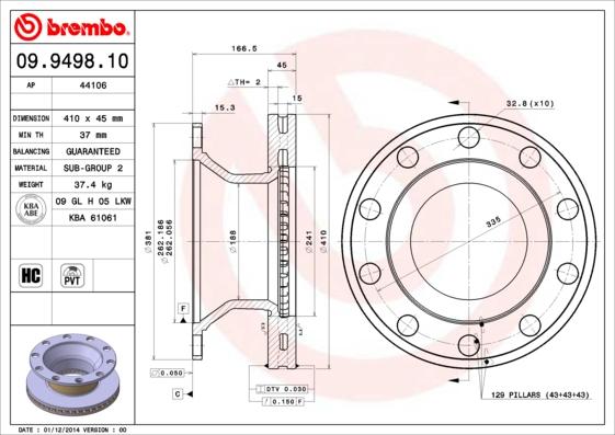 Brembo 09.9498.10 - Jarrulevy inparts.fi