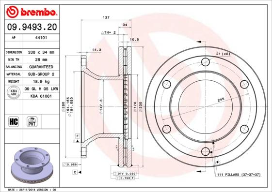 Brembo 09.9493.20 - Jarrulevy inparts.fi