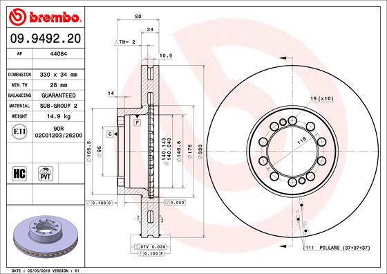 Brembo 09.9492.20 - Jarrulevy inparts.fi