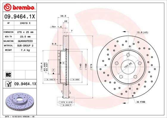 Brembo 09.9464.1X - Jarrulevy inparts.fi