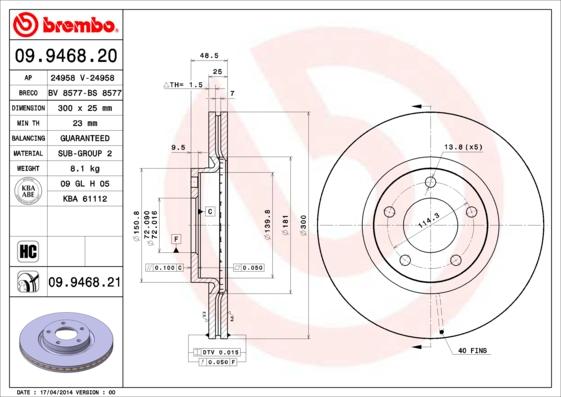 Brembo 09.9468.21 - Jarrulevy inparts.fi