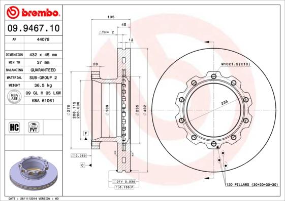 Brembo 09.9467.10 - Jarrulevy inparts.fi