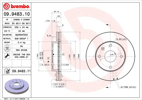 Brembo 09.9483.10 - Jarrulevy inparts.fi