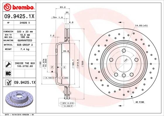 Brembo 09.9425.1X - Jarrulevy inparts.fi