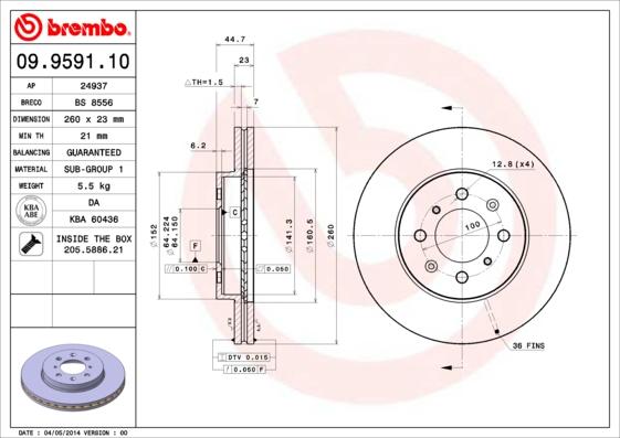 Brembo 09.9591.10 - Jarrulevy inparts.fi