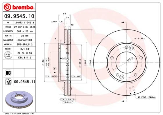 Brembo 09.9545.10 - Jarrulevy inparts.fi