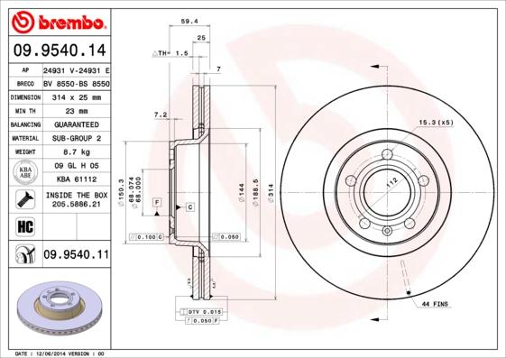 Brembo 09.9540.11 - Jarrulevy inparts.fi