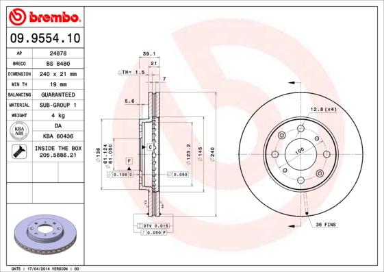 Brembo 09.9554.10 - Jarrulevy inparts.fi