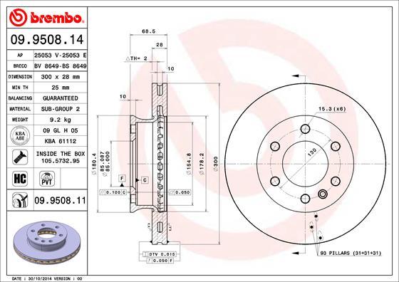 Brembo 09.9508.14 - Jarrulevy inparts.fi