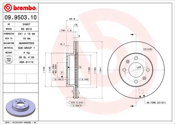 Brembo 09.9503.10 - Jarrulevy inparts.fi