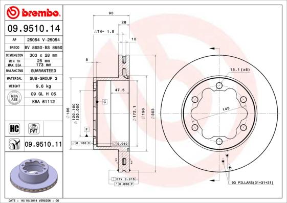 Brembo 09.9510.11 - Jarrulevy inparts.fi