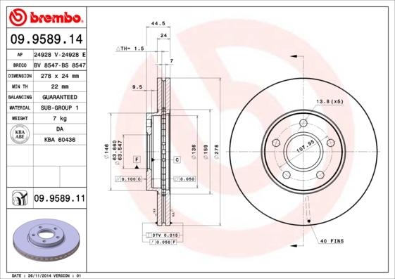 Brembo 09.9589.14 - Jarrulevy inparts.fi