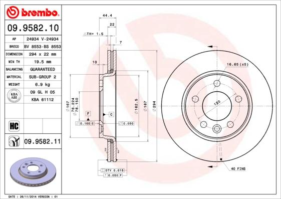 Brembo 09.9582.10 - Jarrulevy inparts.fi