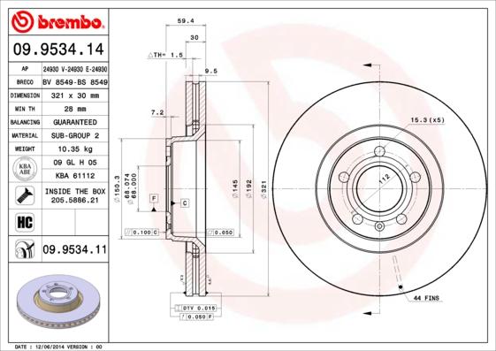 Brembo 09.9534.11 - Jarrulevy inparts.fi