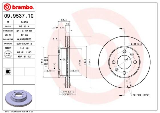 Brembo 09.9537.10 - Jarrulevy inparts.fi