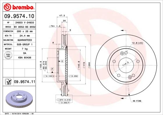 Brembo 09.9574.10 - Jarrulevy inparts.fi