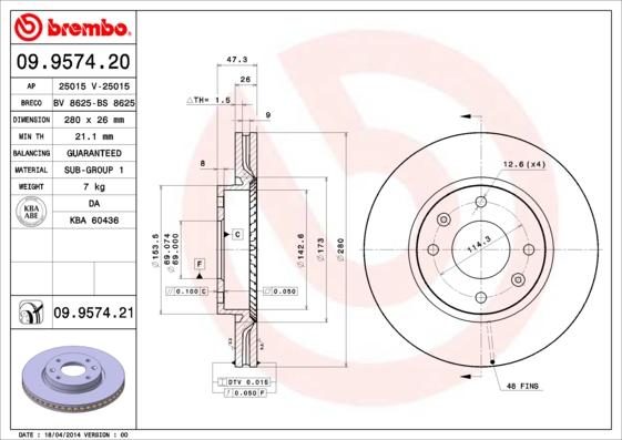 Brembo 09.9574.20 - Jarrulevy inparts.fi