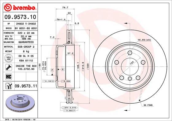 Brembo 09.9573.10 - Jarrulevy inparts.fi