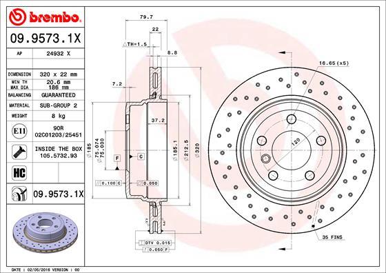 Brembo 09.9573.1X - Jarrulevy inparts.fi