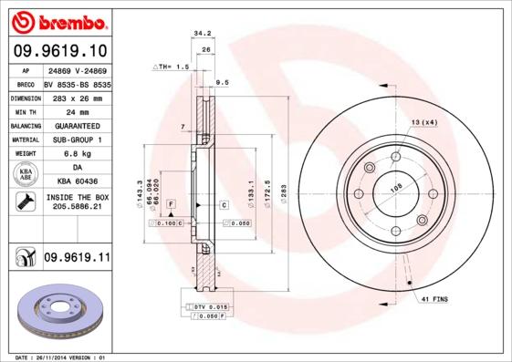 Brembo 09.9619.10 - Jarrulevy inparts.fi