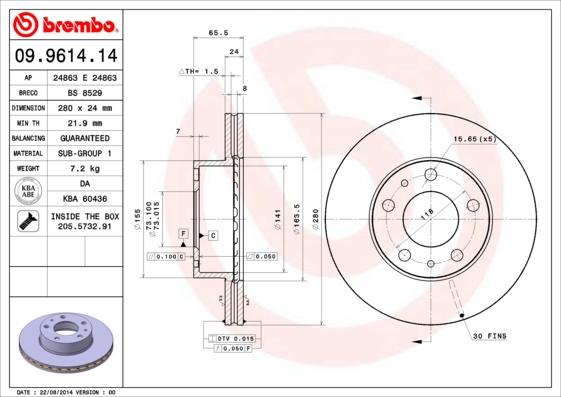 Brembo 09.9614.14 - Jarrulevy inparts.fi