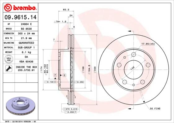 Brembo 09.9615.14 - Jarrulevy inparts.fi