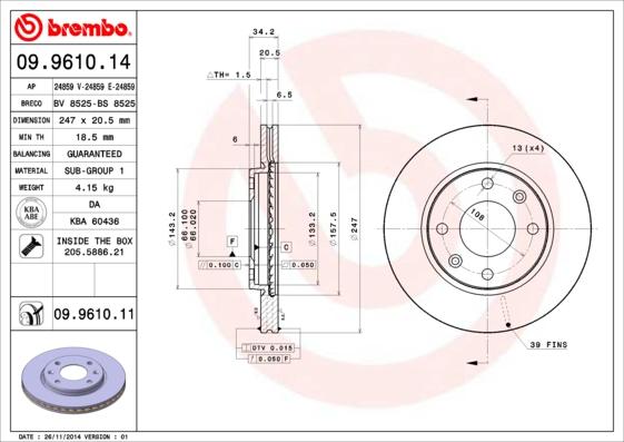 Brembo 09.9610.11 - Jarrulevy inparts.fi