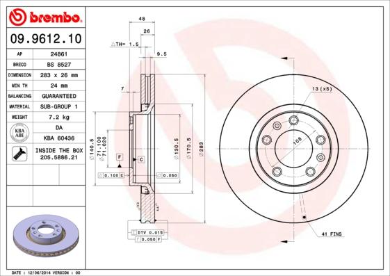 Brembo 09.9612.10 - Jarrulevy inparts.fi