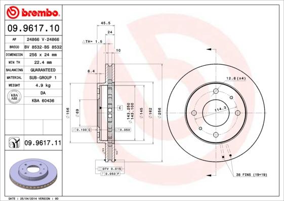 Brembo 09.9617.11 - Jarrulevy inparts.fi