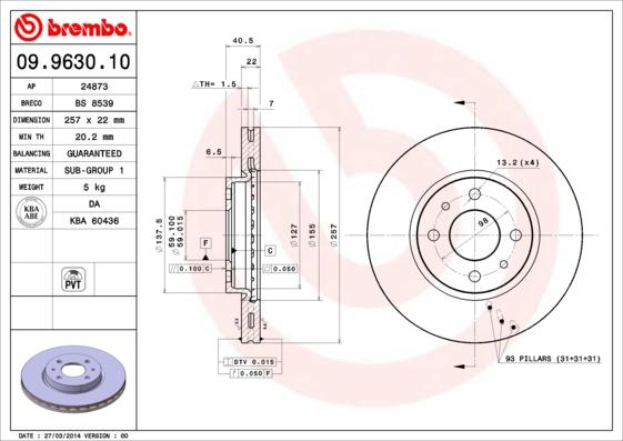 Brembo 09.9630.10 - Jarrulevy inparts.fi