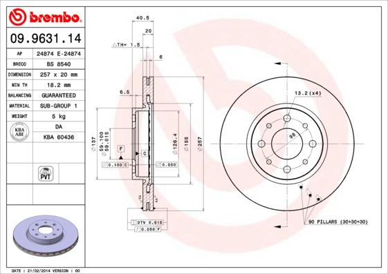 Brembo 09.9631.14 - Jarrulevy inparts.fi