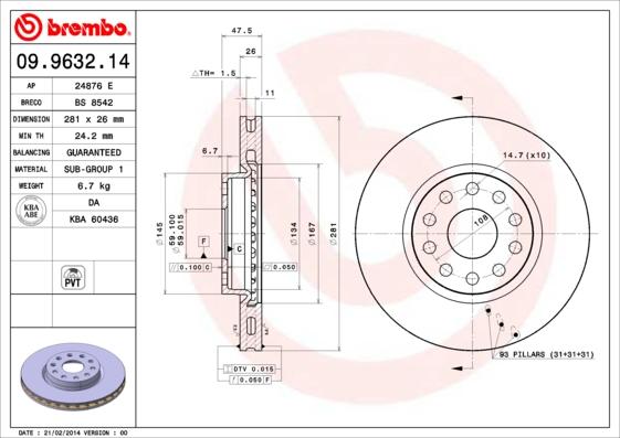 Brembo 09.9632.14 - Jarrulevy inparts.fi