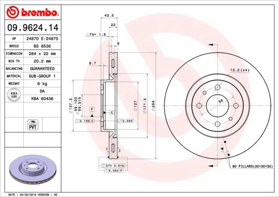 Brembo 09.9624.14 - Jarrulevy inparts.fi